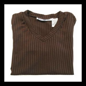 Ribbed V-neck Stretch Short Sleeve Top